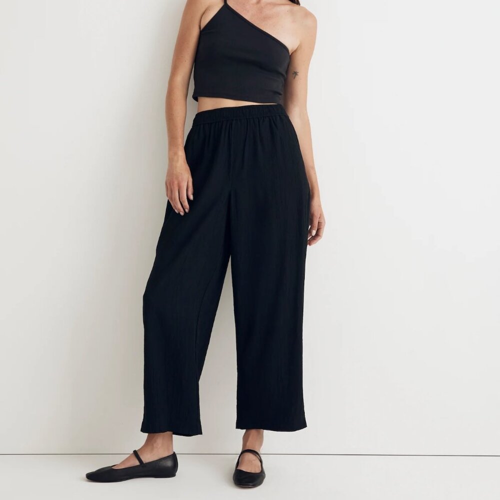 Madewell Petite Straight-Leg Crop Pants in Crinkled Crepe (XS)